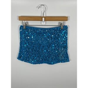 Y2K Resort Beach Vacation Festival Womens Mini Coverup Skirt‎ S Blue Sequins